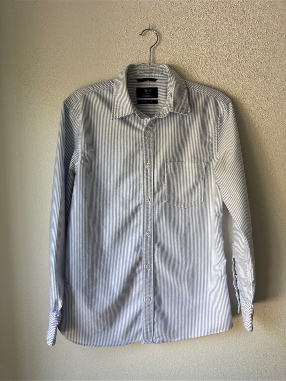 1901 Men’s Light Blue and White Pinstripe Dress Shirt